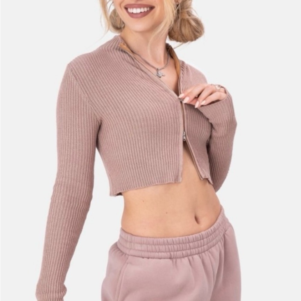 Women's Ribbed Zip-Up Double Zipper Sweater